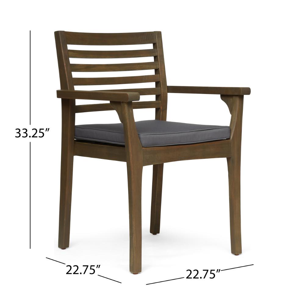 Benjara Dining Chair, Slatted Back, Modern, Teak Brown Acacia Wood, Gray Fabric