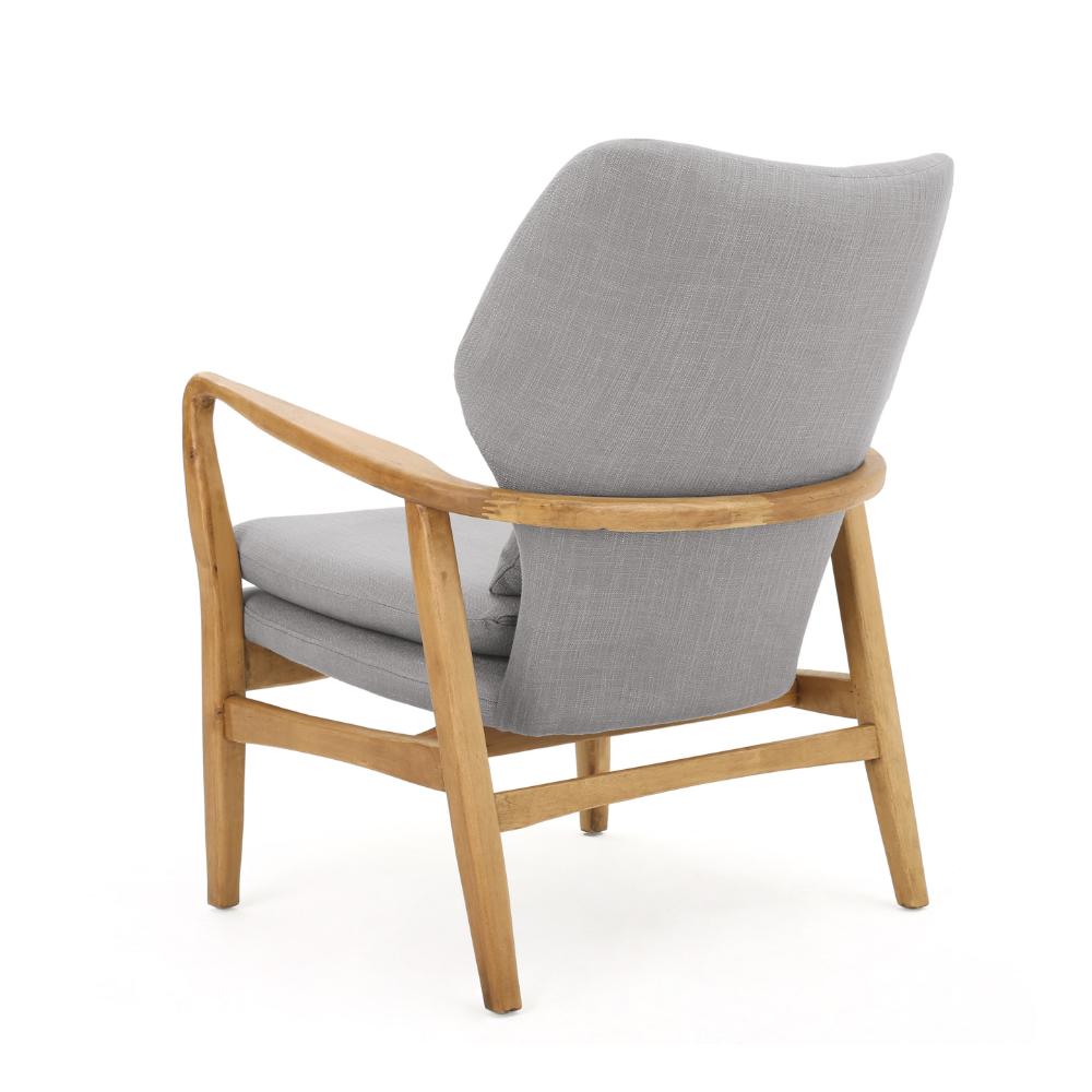 Benjara Keya Accent Chair, 1 Pillow, Gray, Button Tufted Back, Light Brown Wood