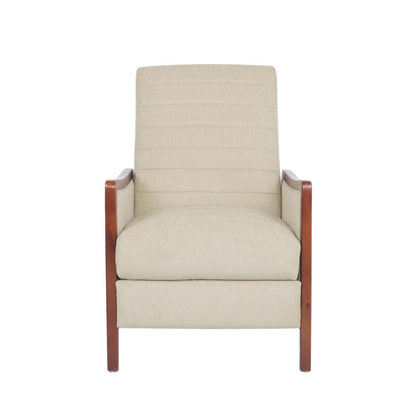 Benjara Ryka Pushback Manual Recliner Chair, Channel Stitch Beige, Birch Wood