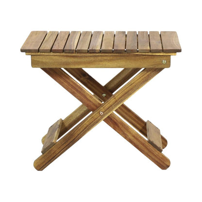 Benjara Kyre Outdoor Side Table, Foldable Slatted 23 Inch, Brown Acacia Wood