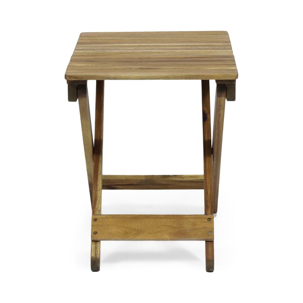 Benjara Kyre Outdoor Side Table, Foldable Slatted 23 Inch, Brown Acacia Wood