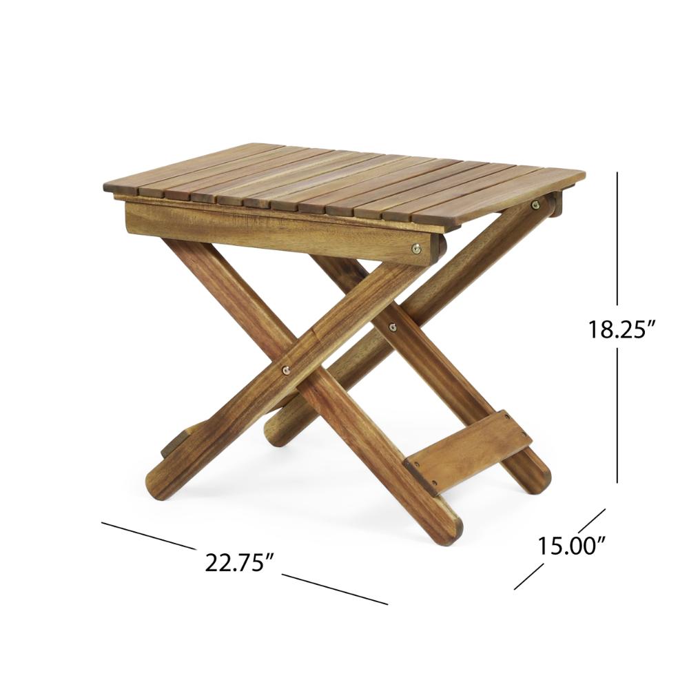 Benjara Kyre Outdoor Side Table, Foldable Slatted 23 Inch, Brown Acacia Wood