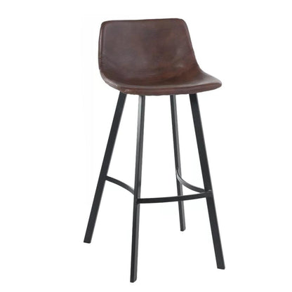 Benjara Barstool Chair Set of 2, Curved Seat, Black Steel, Brown Faux Leather