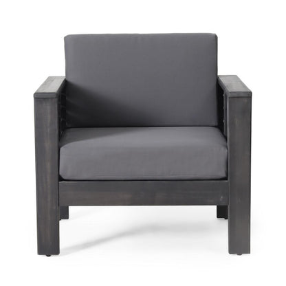 Benjara Quim Outdoor Club Chair, Shutter Slat Panel, Gray Acacia Wood, Gray Fabric