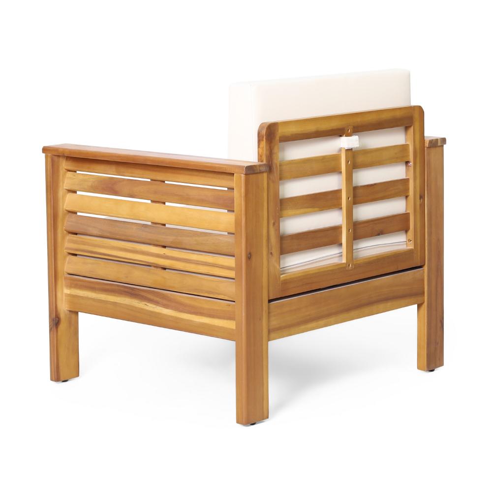 Benjara Quim Outdoor Club Chair, Shutter Slat Panel, Brown Acacia Wood, Beige