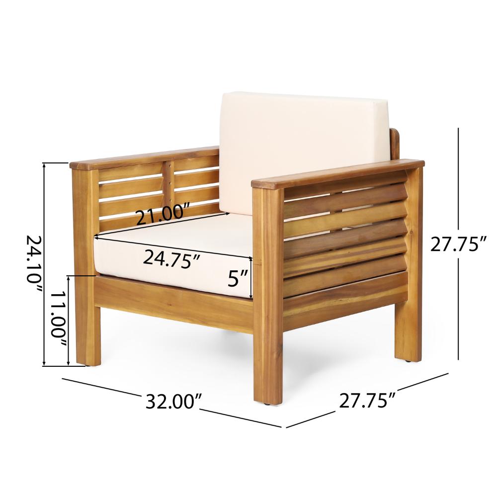 Benjara Quim Outdoor Club Chair, Shutter Slat Panel, Brown Acacia Wood, Beige