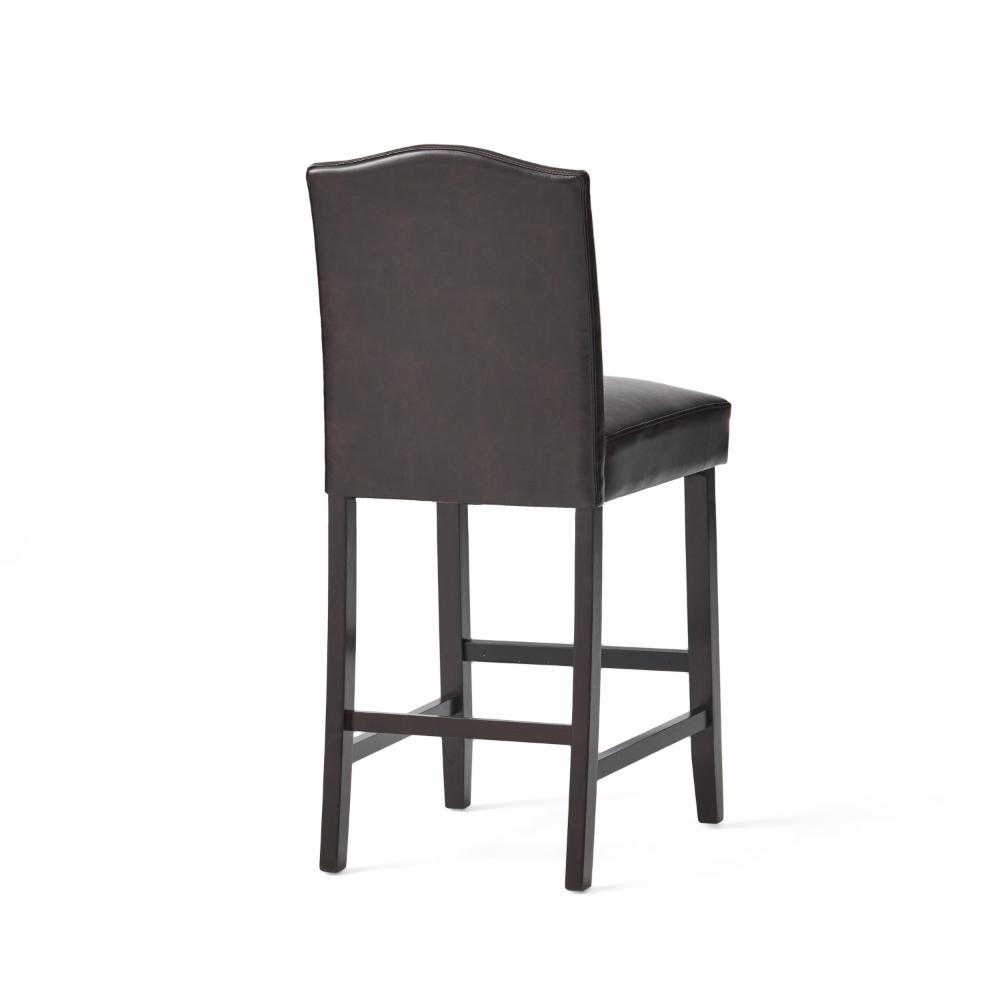 Benjara Counter Height Chair Set of 2, Nailhead Trim, Brown And Walnut Faux Leather