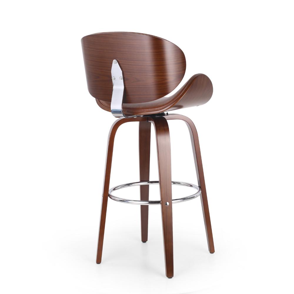Benjara Zaine Swivel Barstool Chair, Walnut Veneer, Brown Faux Leather