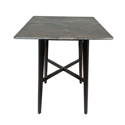 Benjara Bar Height Table, Laminate Paladina Marble Top, 42 Inch, Rubberwood, Black