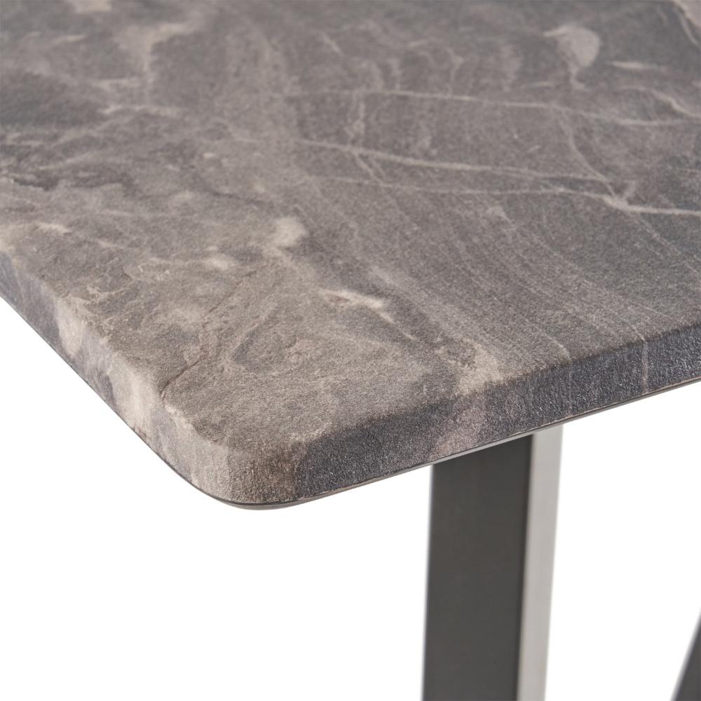 Benjara Bar Height Table, Laminate Paladina Marble Top, 42 Inch, Rubberwood, Black