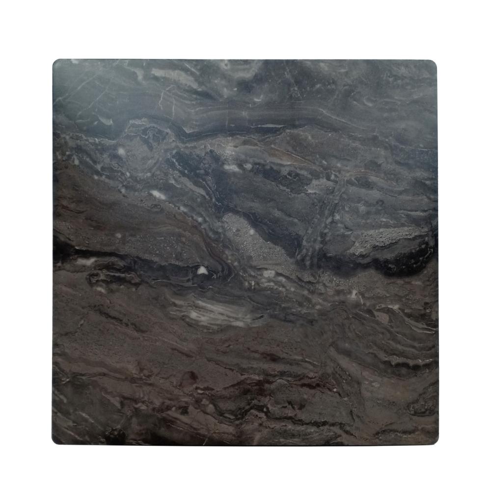 Benjara Bar Height Table, Laminate Paladina Marble Top, 42 Inch, Rubberwood, Black