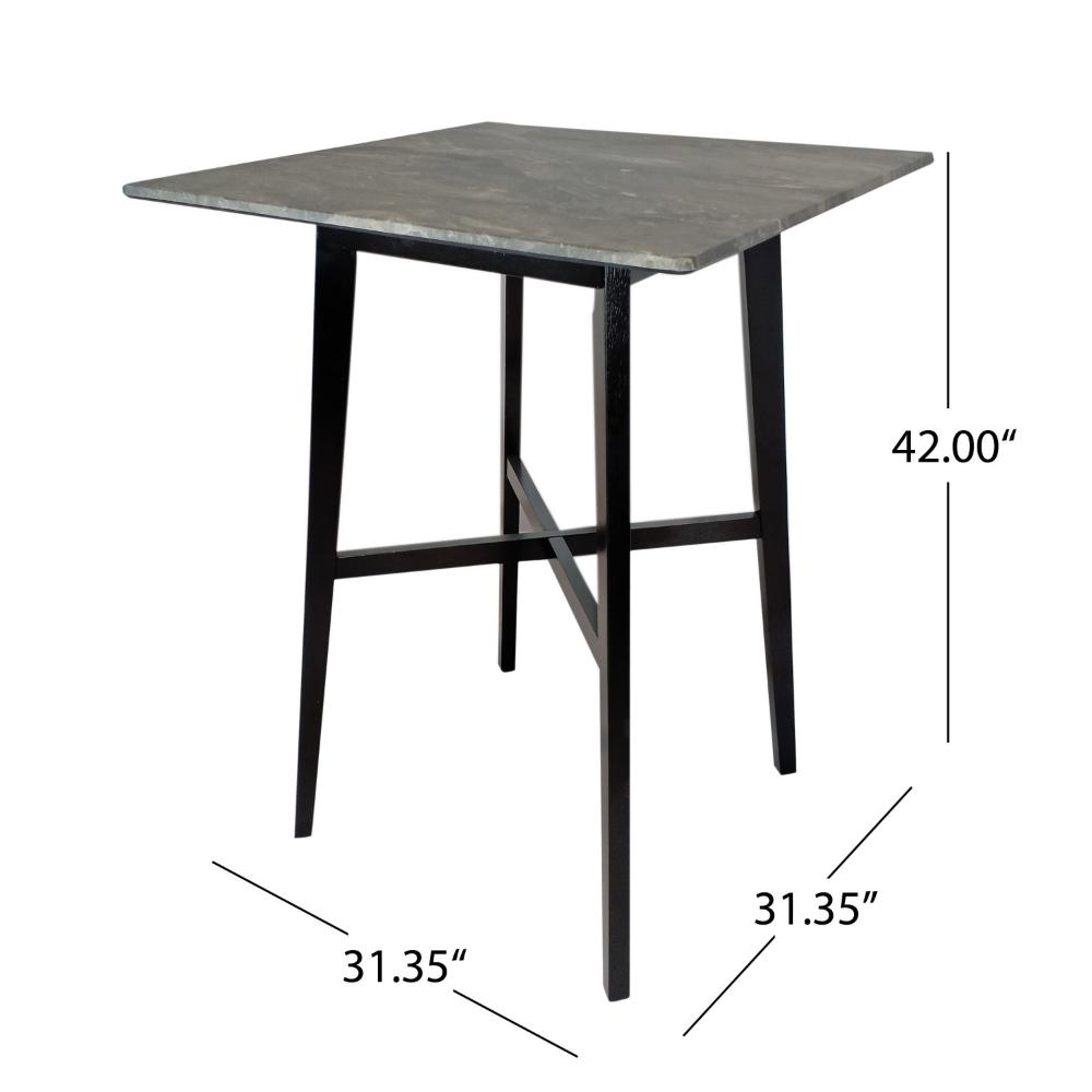 Benjara Bar Height Table, Laminate Paladina Marble Top, 42 Inch, Rubberwood, Black