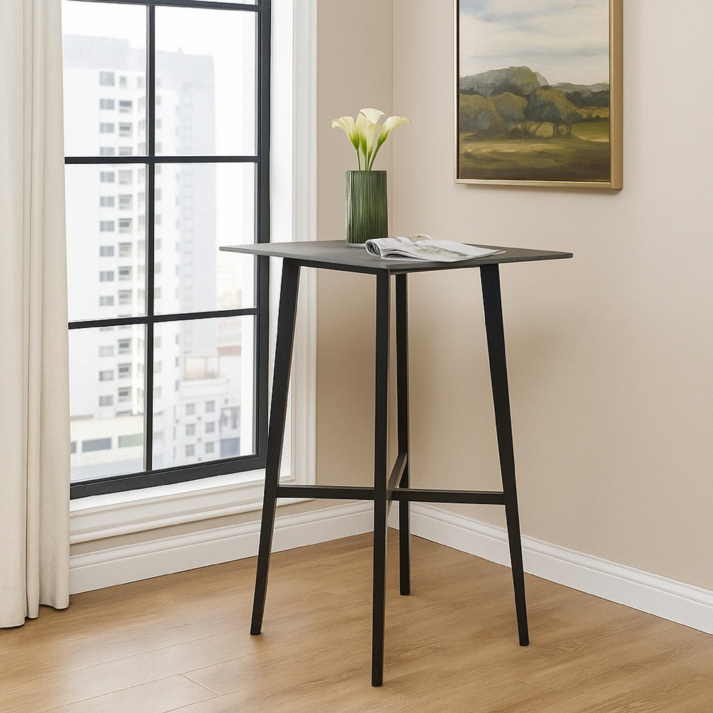 Benjara Bar Height Table, Laminate Paladina Marble Top, 42 Inch, Rubberwood, Black