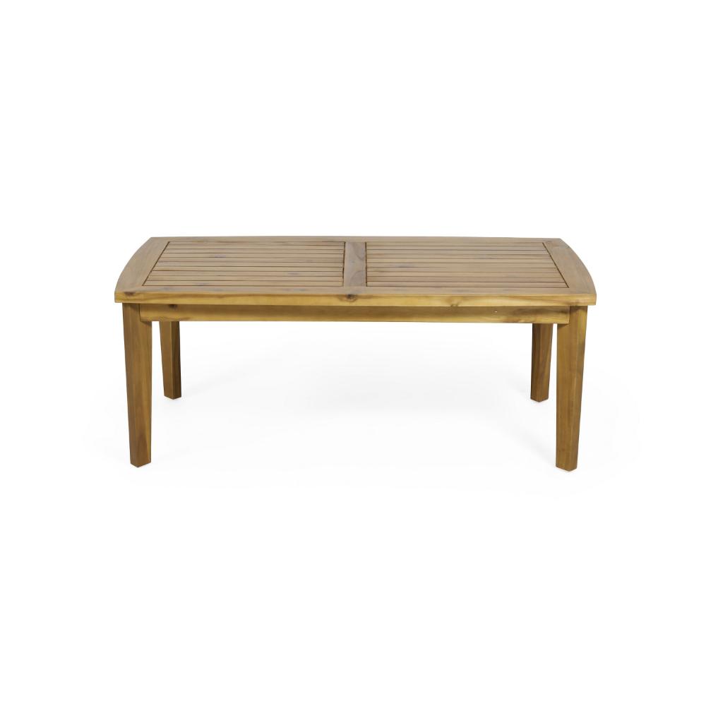 Benjara Outdoor Rectangular Coffee Table, Slatted Panels, Natural Brown Acacia Wood