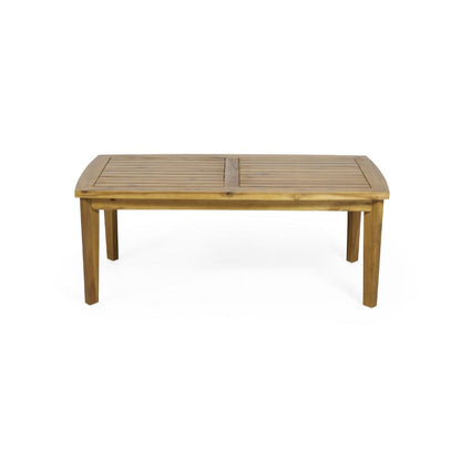 Benjara Outdoor Rectangular Coffee Table, Slatted Panels, Natural Brown Acacia Wood