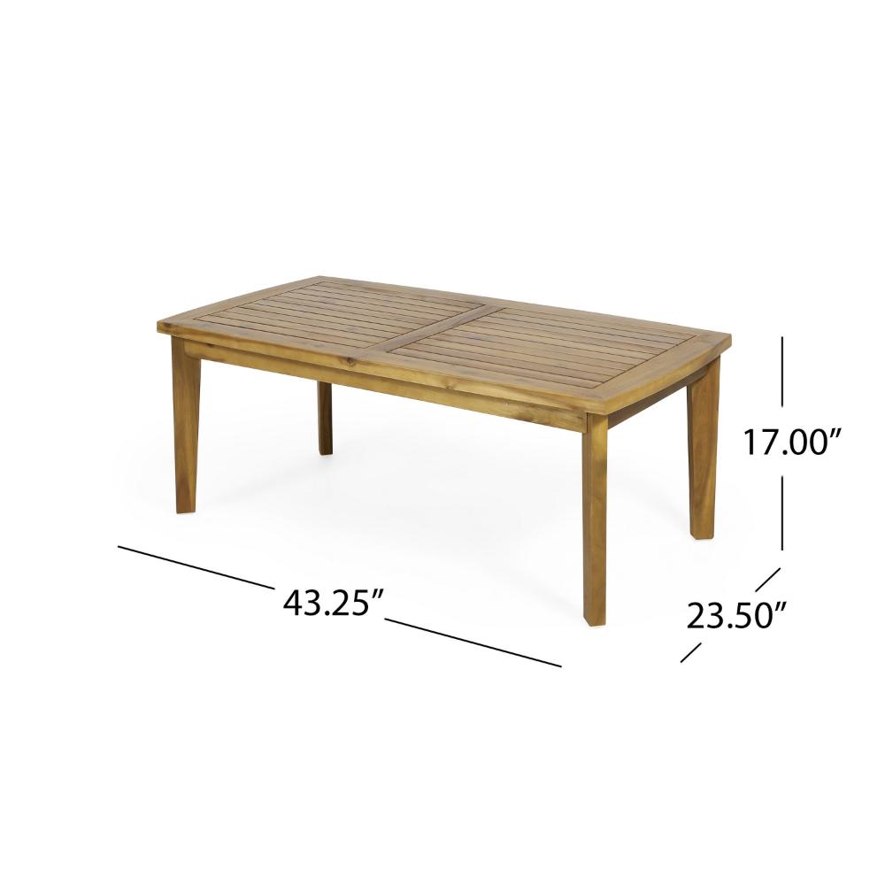 Benjara Outdoor Rectangular Coffee Table, Slatted Panels, Natural Brown Acacia Wood