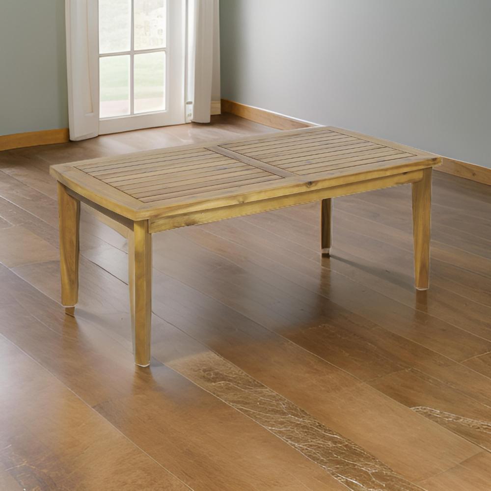 Benjara Outdoor Rectangular Coffee Table, Slatted Panels, Natural Brown Acacia Wood