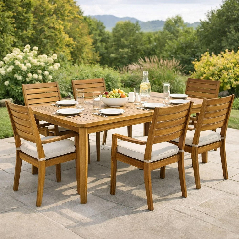 Benjara Outdoor Rectangular Coffee Table, Slatted Panels, Natural Brown Acacia Wood