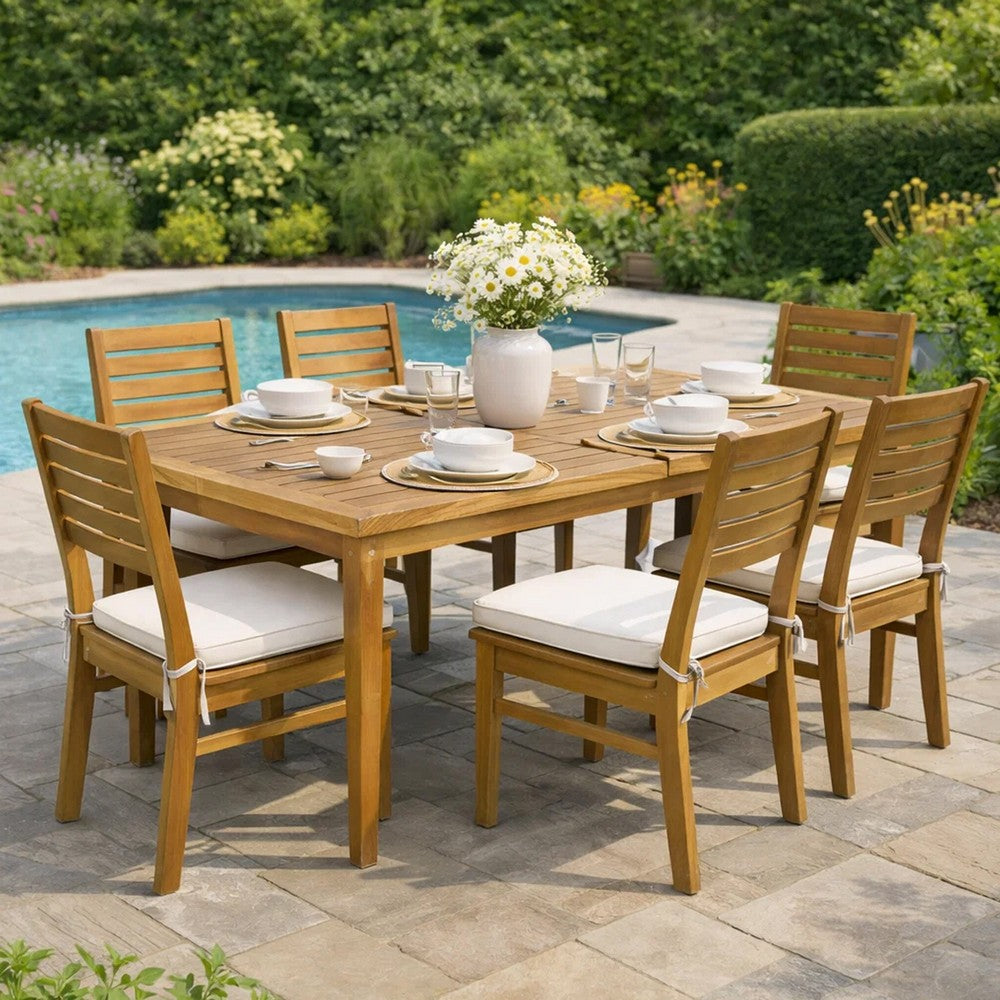 Benjara Outdoor Rectangular Coffee Table, Slatted Panels, Natural Brown Acacia Wood