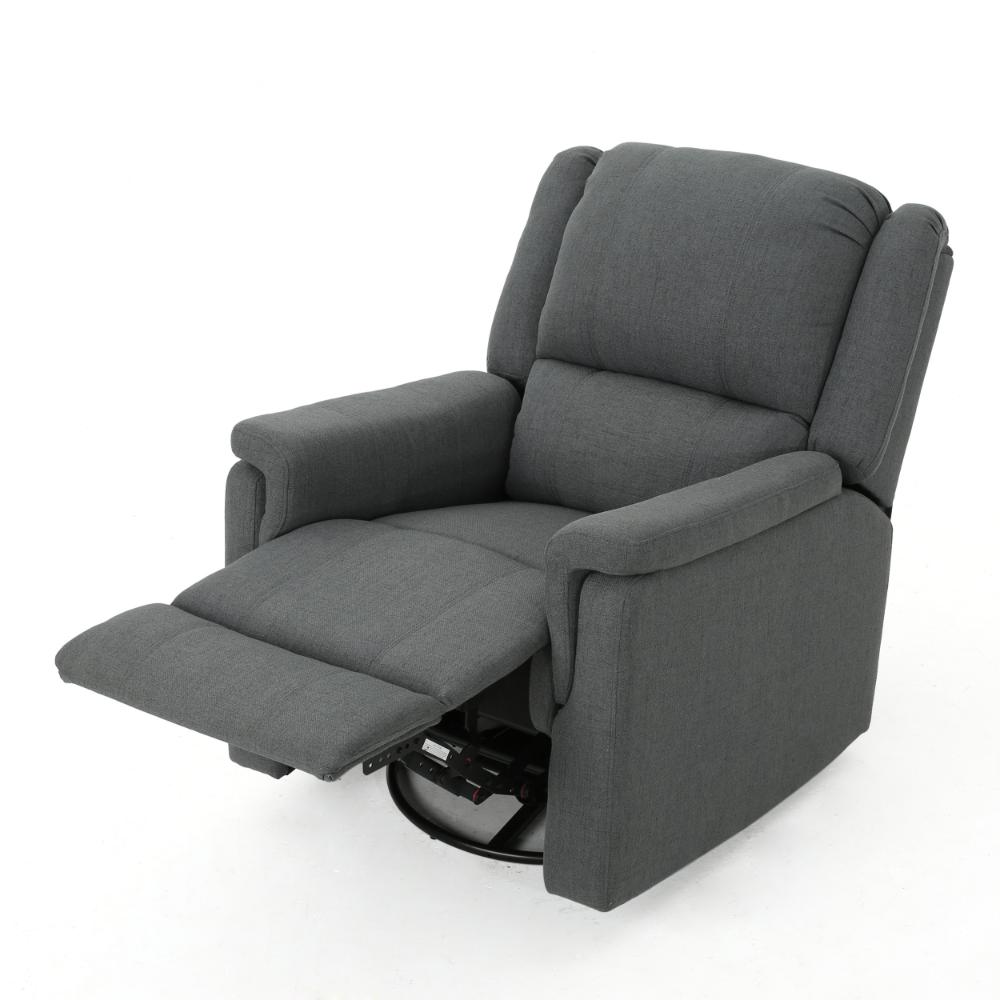Benjara Zune Manual Glider Recliner Chair, Swivel Ergonomic Design, Charcoal Gray