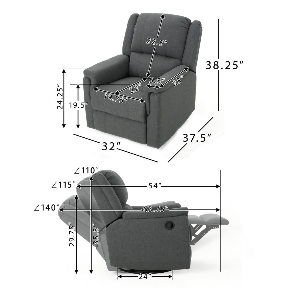 Benjara Zune Manual Glider Recliner Chair, Swivel Ergonomic Design, Charcoal Gray