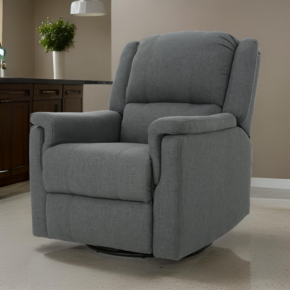 Benjara Zune Manual Glider Recliner Chair, Swivel Ergonomic Design, Charcoal Gray