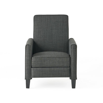 Benjara Zuca Pushback Recliner Club Chair, Premium Padded, Black Wood, Gray Linen