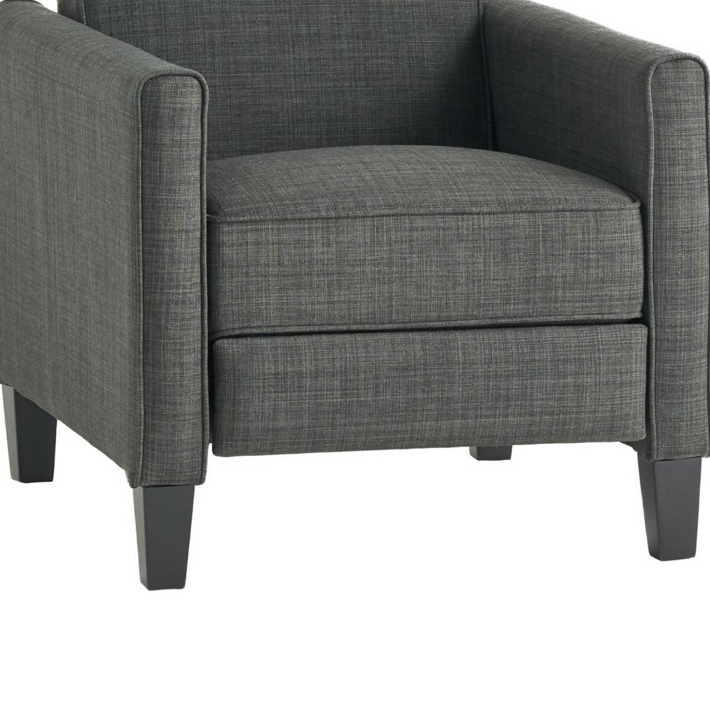 Benjara Zuca Pushback Recliner Club Chair, Premium Padded, Black Wood, Gray Linen