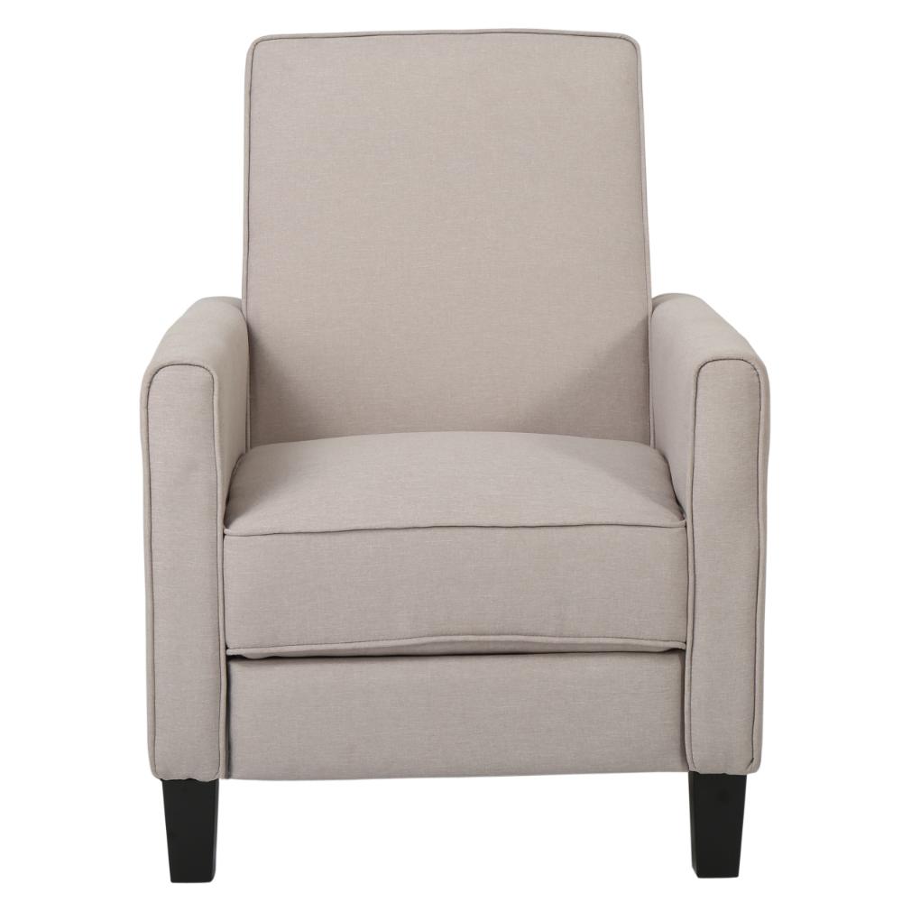 Benjara Zuca Pushback Recliner Chair, Black Wood, Premium Padded Beige Polyester