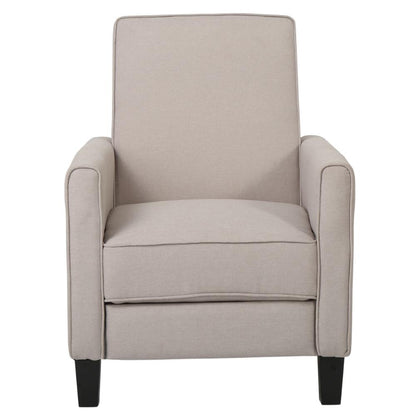 Benjara Zuca Pushback Recliner Chair, Black Wood, Premium Padded Beige Polyester