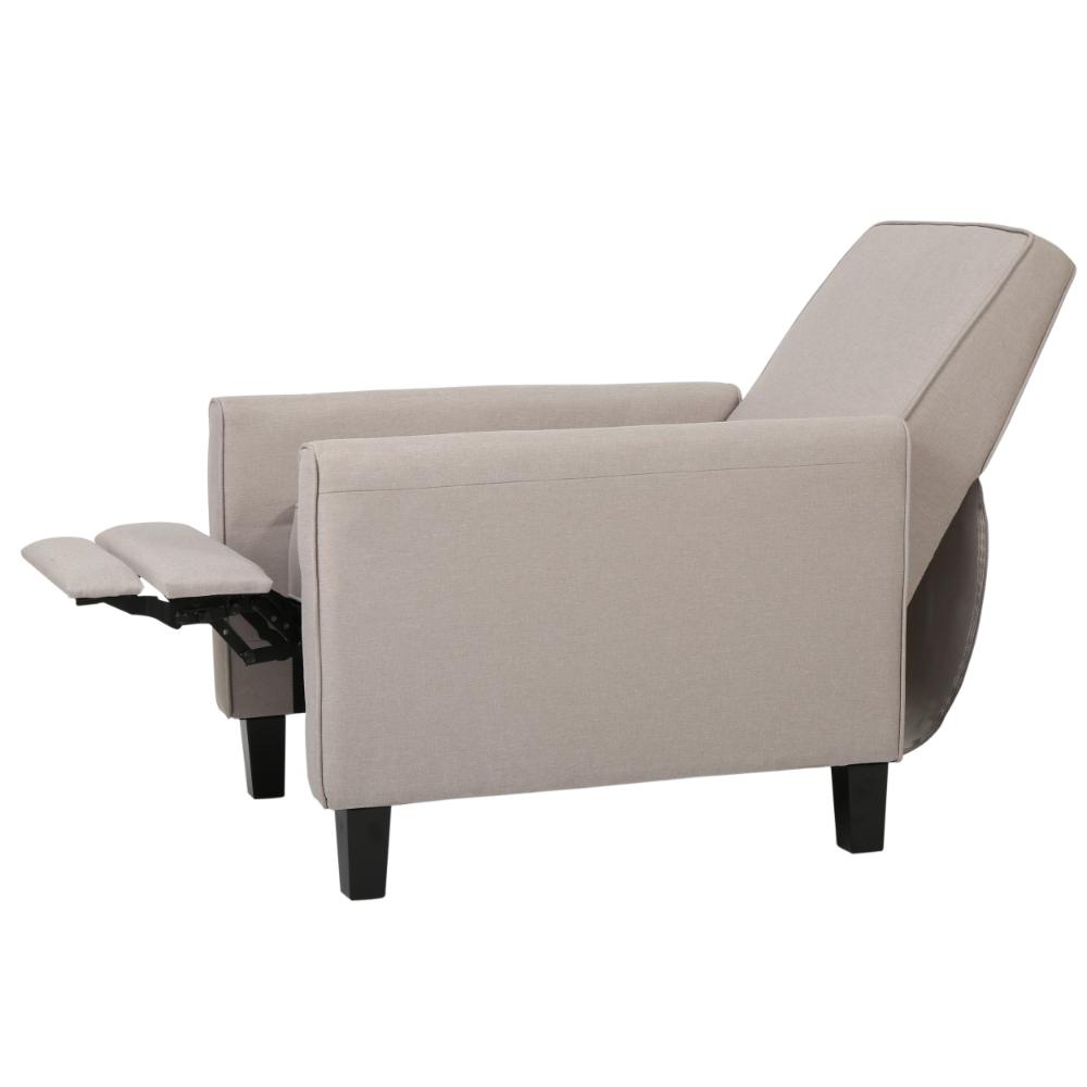 Benjara Zuca Pushback Recliner Chair, Black Wood, Premium Padded Beige Polyester