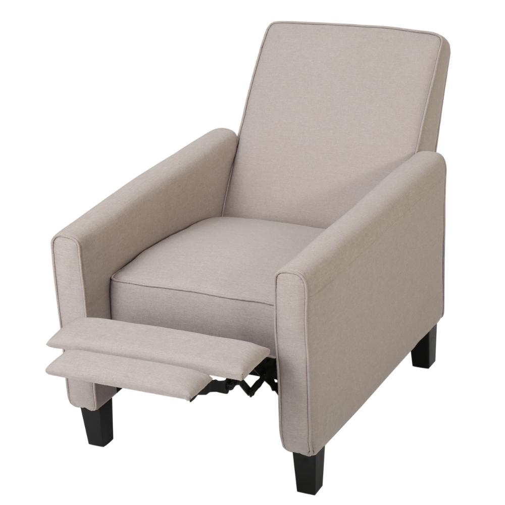 Benjara Zuca Pushback Recliner Chair, Black Wood, Premium Padded Beige Polyester
