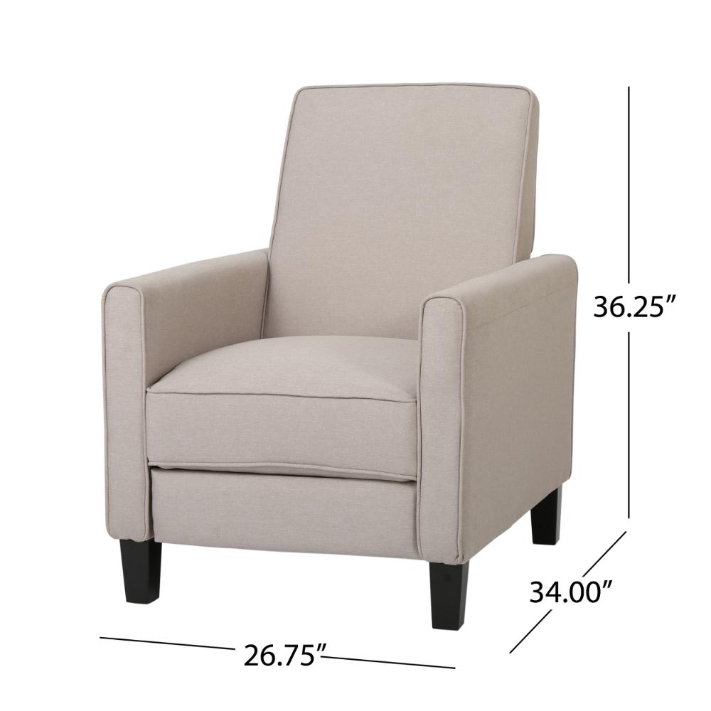 Benjara Zuca Pushback Recliner Chair, Black Wood, Premium Padded Beige Polyester
