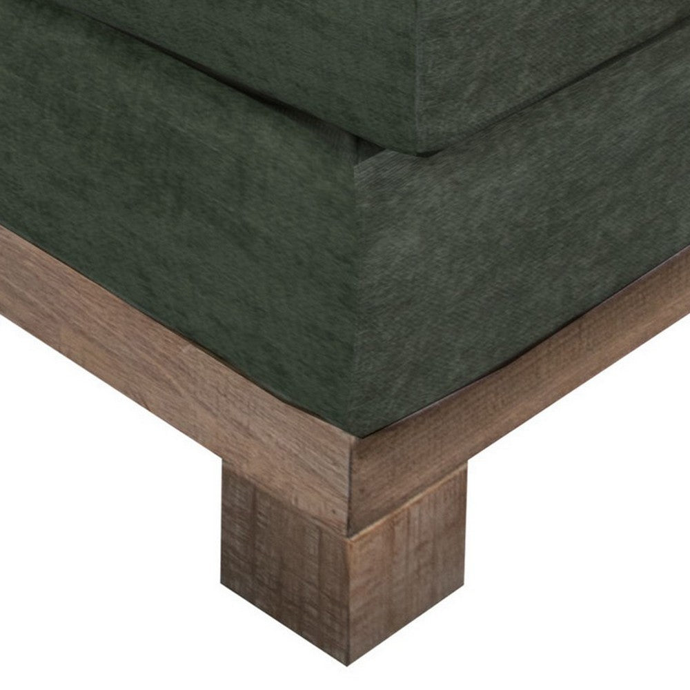 Benjara Sama Modular Armless Chair, Back Pillow, Solid Wood, Dark Olive Green