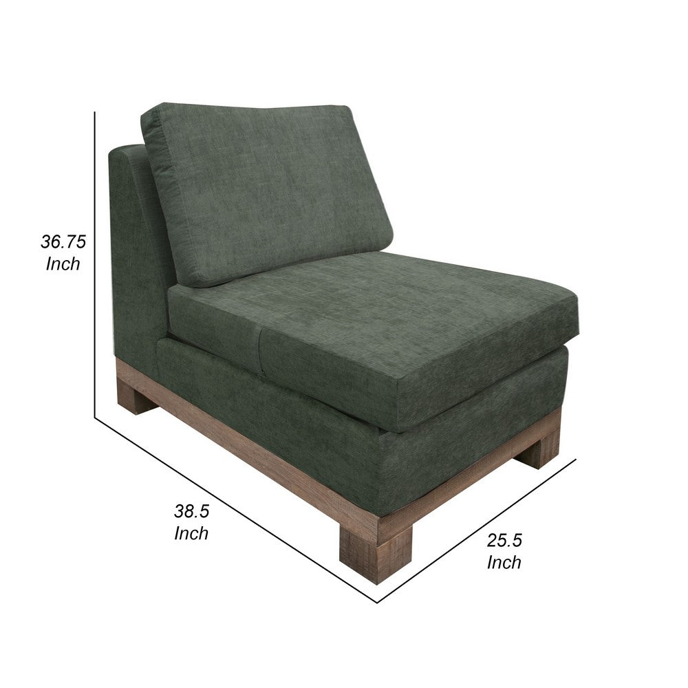 Benjara Sama Modular Armless Chair, Back Pillow, Solid Wood, Dark Olive Green