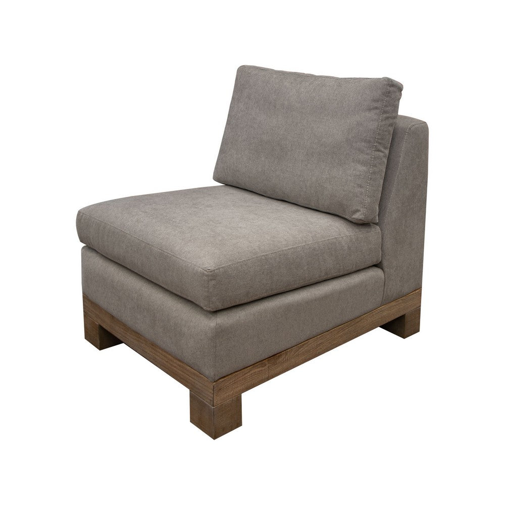 Benjara Sama Modular Armless Chair, Accent Throw Pillow, Solid Wood, Almond Gray