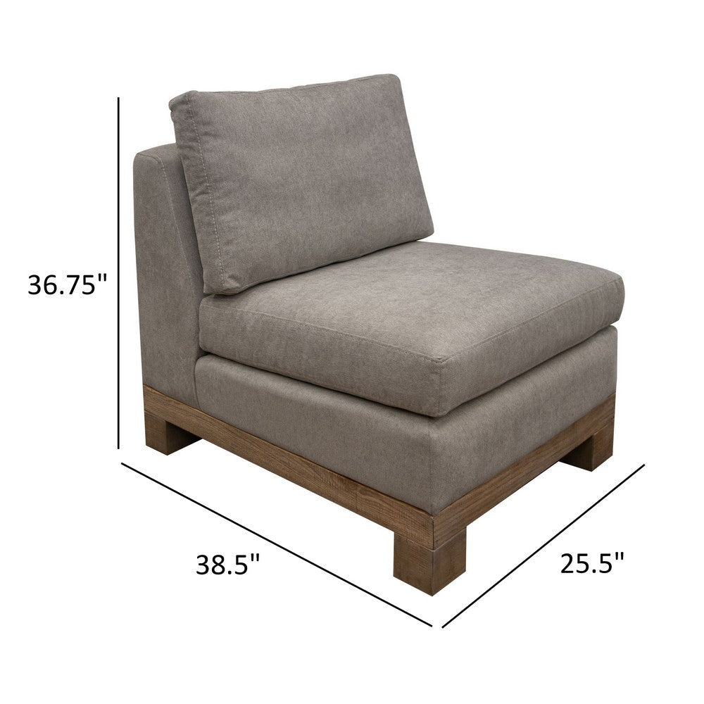 Benjara Sama Modular Armless Chair, Accent Throw Pillow, Solid Wood, Almond Gray