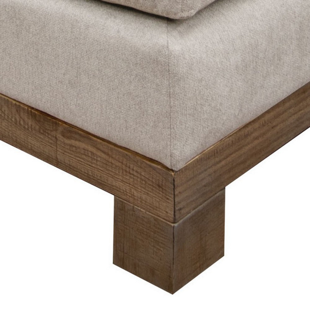Benjara Sama Modular Armless Chair, Accent Throw Pillow, Solid Wood, Light Beige