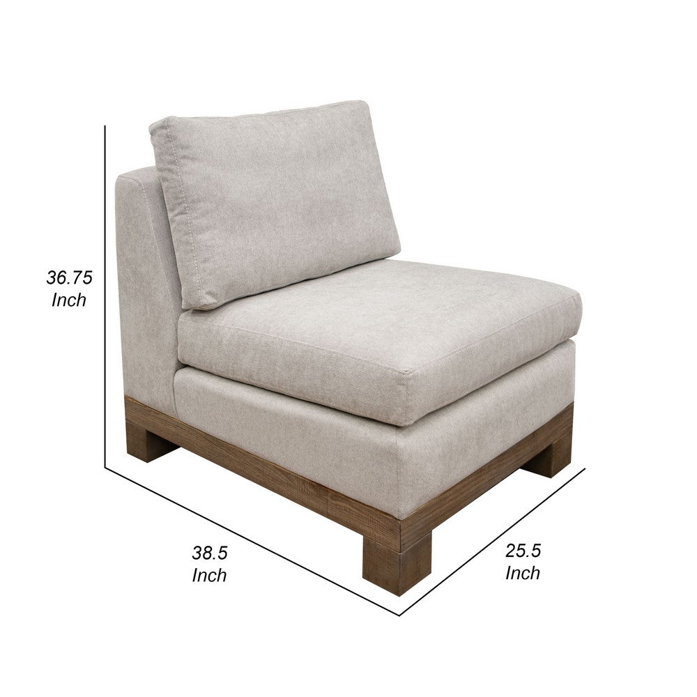 Benjara Sama Modular Armless Chair, Accent Throw Pillow, Solid Wood, Light Beige