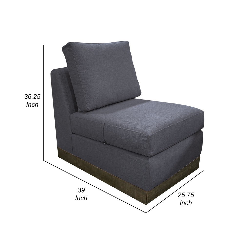 Benjara Jeni Modular Armless Chair, 2 Accent Pillows, Solid Wood, Gray Polyester