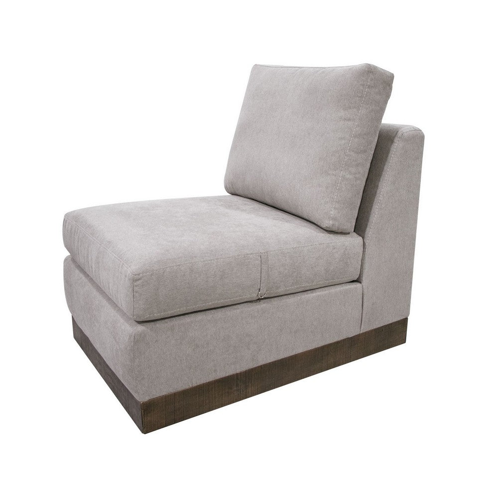 Benjara Jeni Modular Armless Chair, 2 Pillows, Solid Wood, Almond Gray Polyester