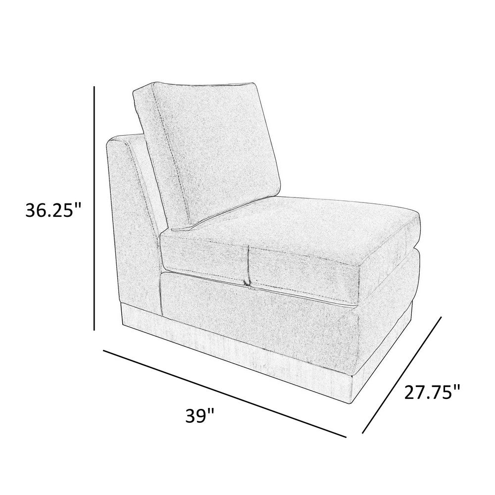 Benjara Jeni Modular Armless Chair, 2 Accent Pillows, Solid Wood, Beige Polyester