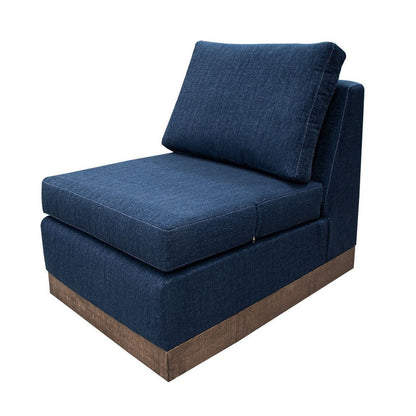 Benjara Jeni Modular Armless Chair, 2 Pillows, Solid Wood, Dark Blue Polyester