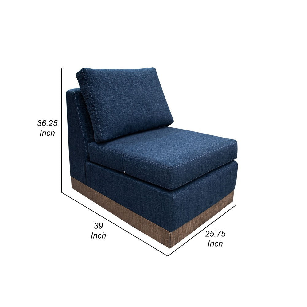 Benjara Jeni Modular Armless Chair, 2 Pillows, Solid Wood, Dark Blue Polyester