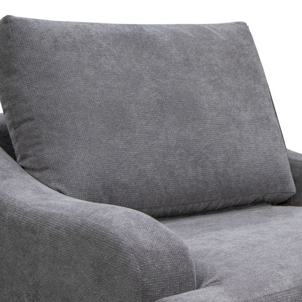 Benjara Alfi Accent Chair, Classic Details, 41 Inch, Solid Wood, Gray Polyester