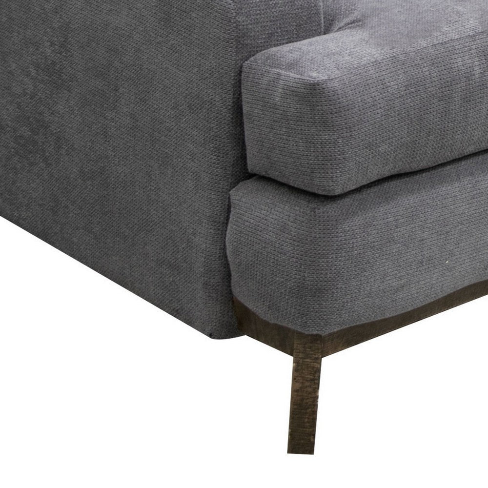 Benjara Alfi Accent Chair, Classic Details, 41 Inch, Solid Wood, Gray Polyester