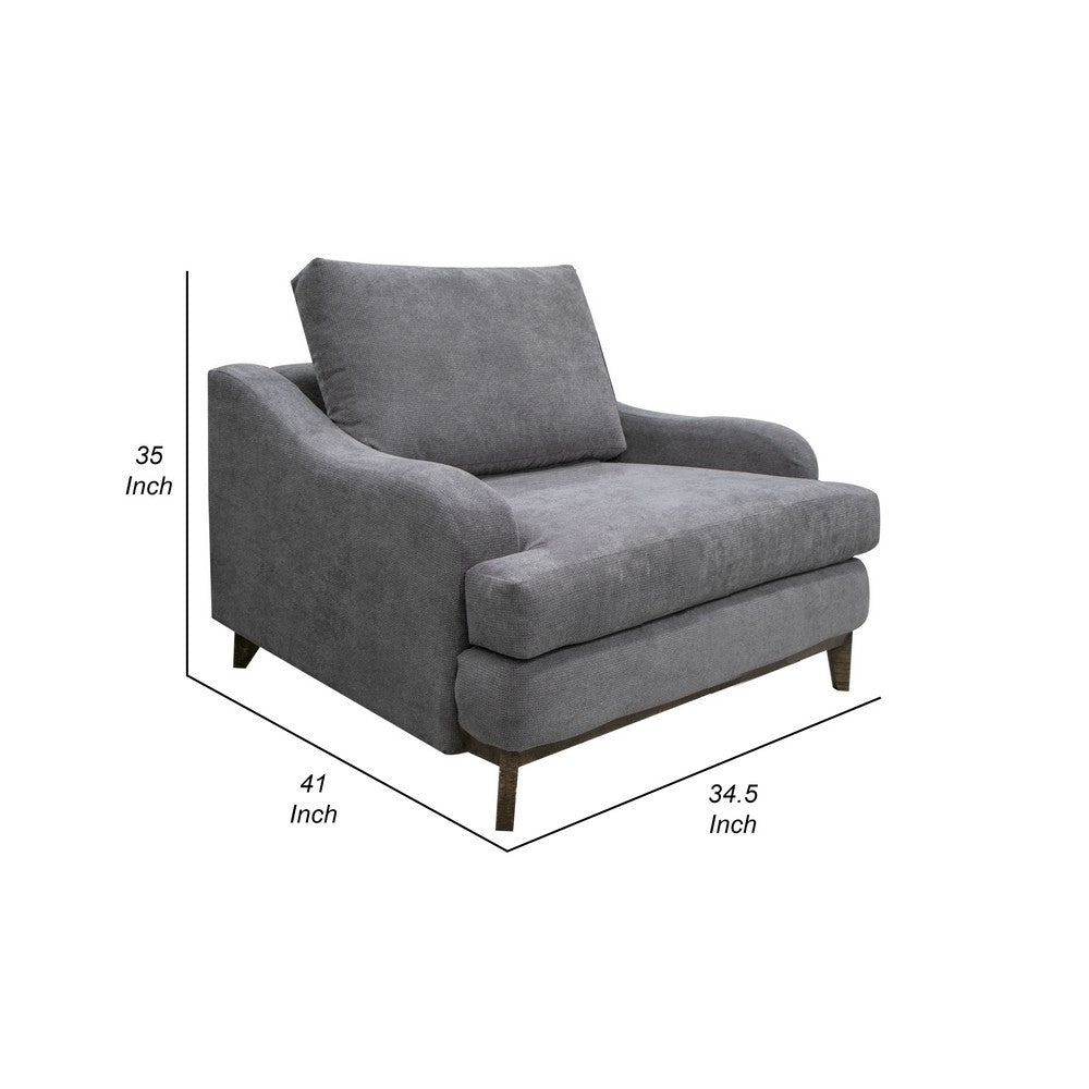 Benjara Alfi Accent Chair, Classic Details, 41 Inch, Solid Wood, Gray Polyester