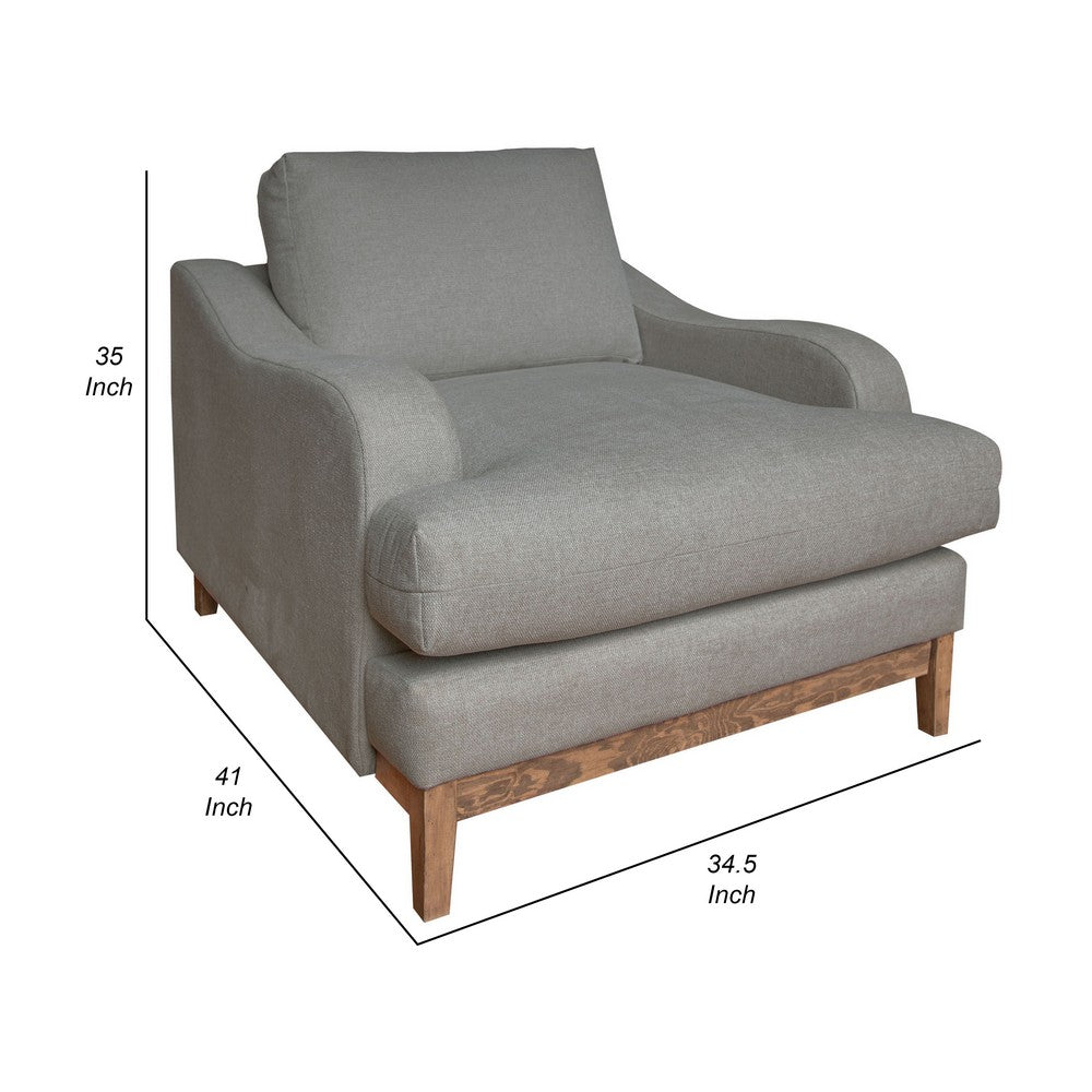 Benjara Alfi Accent Chair, Classic, 41 Inch, Solid Wood, Almond Gray Polyester