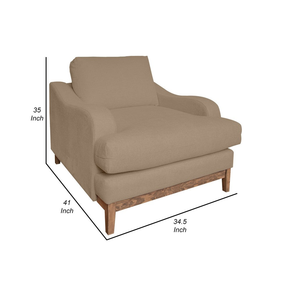 Benjara Alfi Accent Chair, Classic Details, 41 Inch Solid Wood, Brown Polyester
