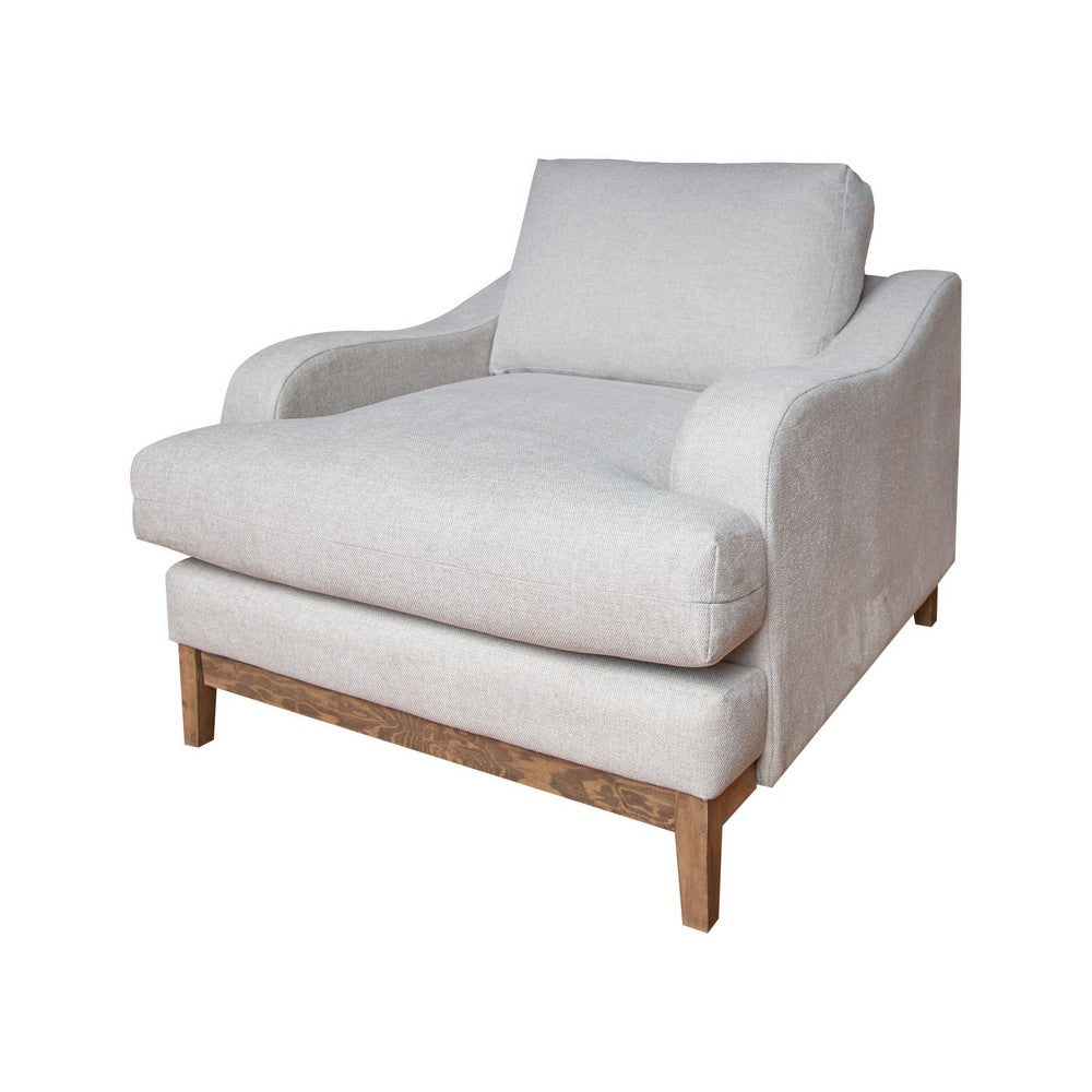 Benjara Alfi Accent Chair, Classic Details, 41 Inch Solid Wood, Beige Polyester